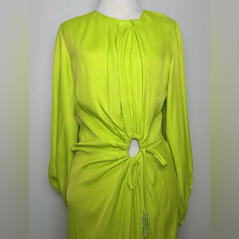 Farm Rio Lime Green Cutout Midi Dress NWT – Balloon Sleeve, Tassel Tie - Picture 6 of 16
